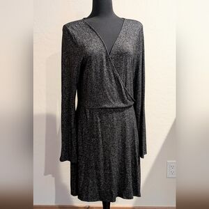 Express Women's Soft Black Wrap Long Sleeve Midi Dress Size L